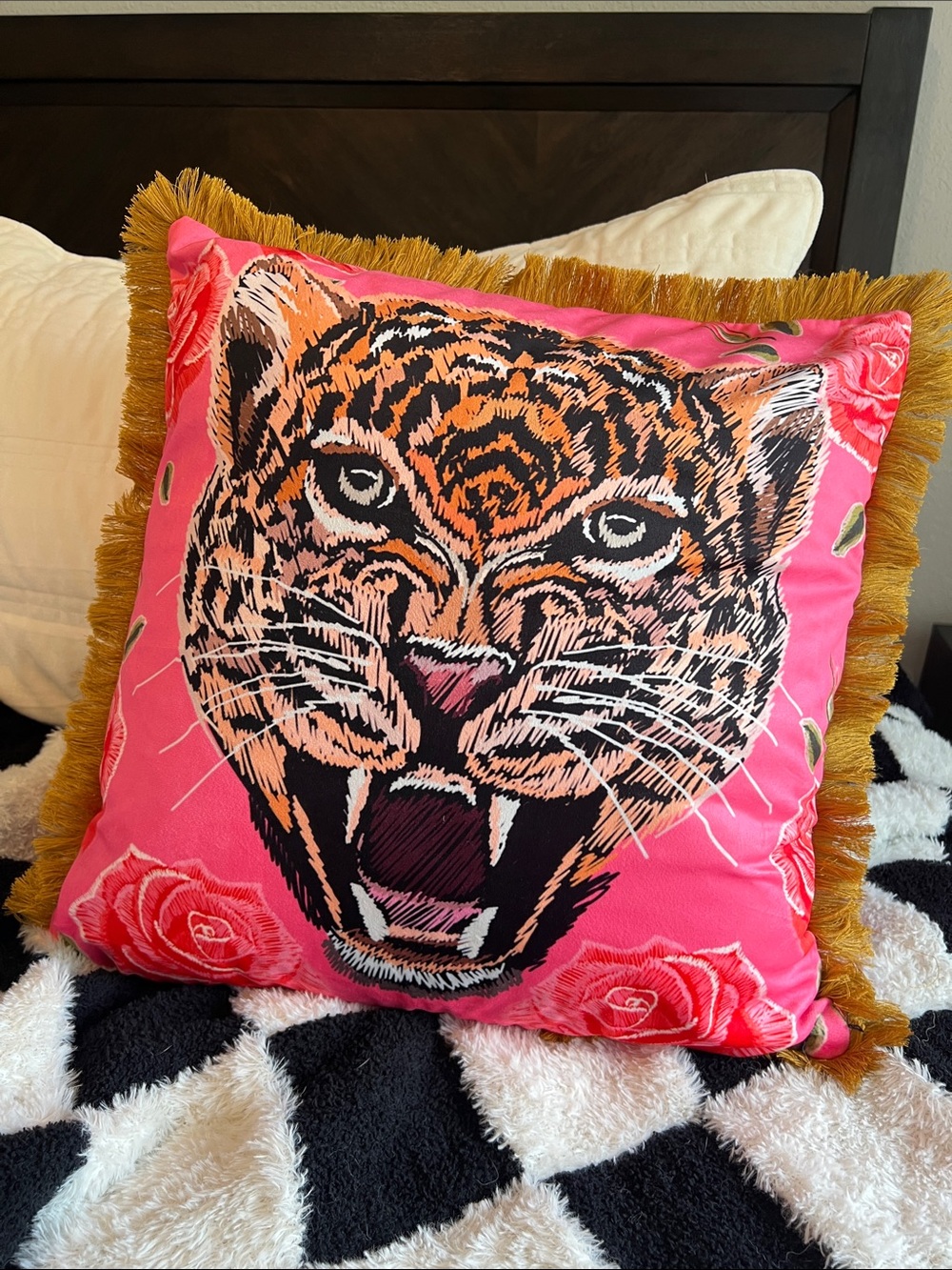 Tiger Floral Velvet Throw Pillow Cover